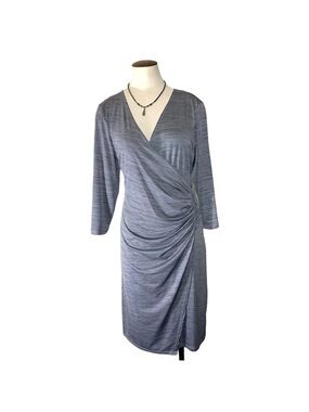 Notations Gray Midi Dress Rushed Faux Rap Deep V Neckline Sz XL P